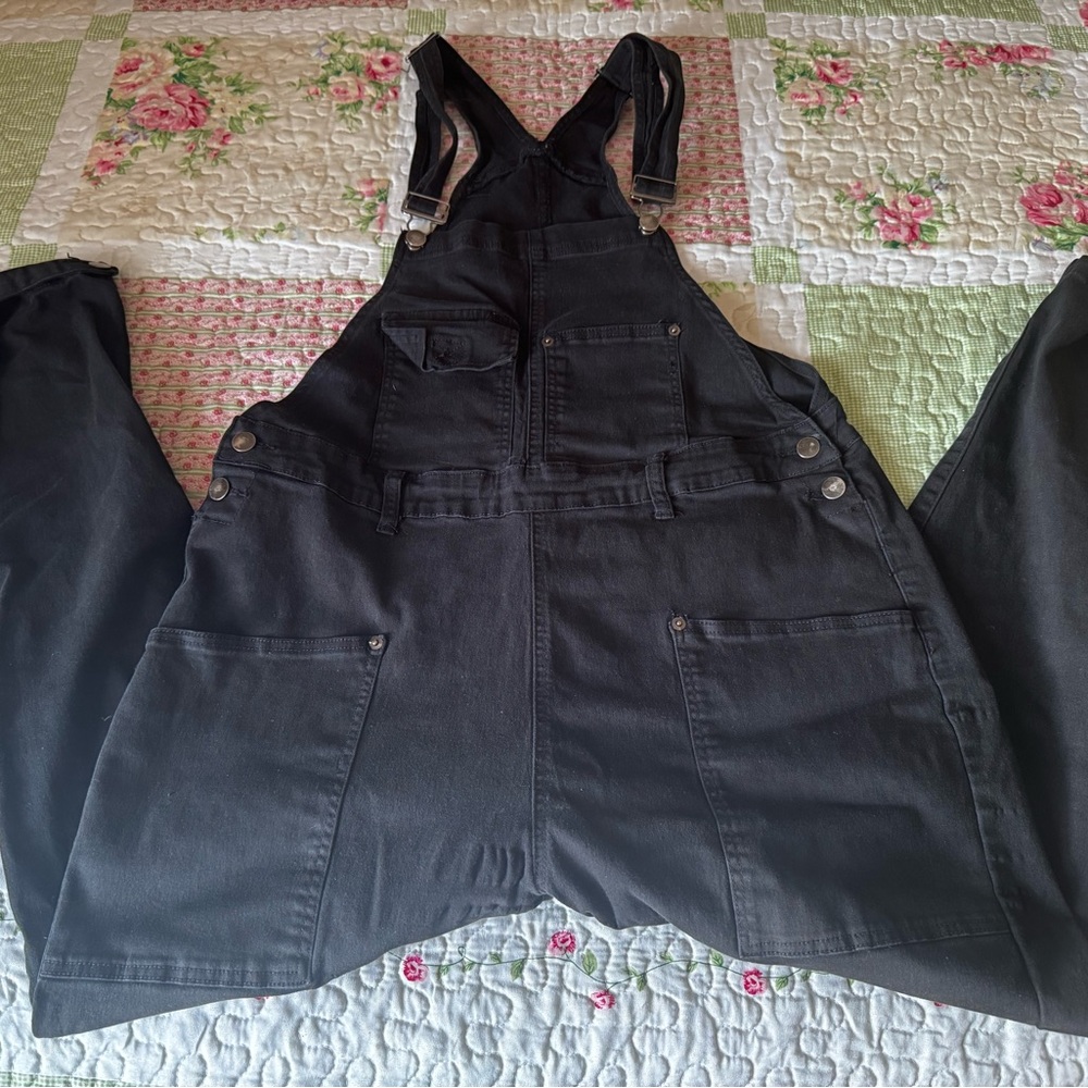 American Bazi Black Denim Overalls Relaxed Fit
